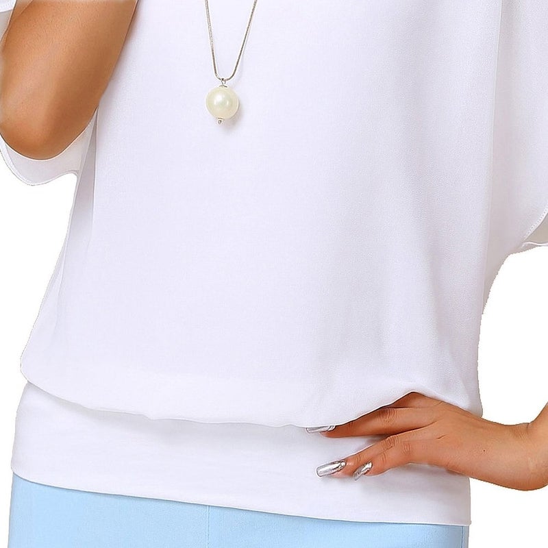 VIISHOW Women's Loose Casual Short Sleeve Chiffon Top T-Shirt Blouse White M - Image 5
